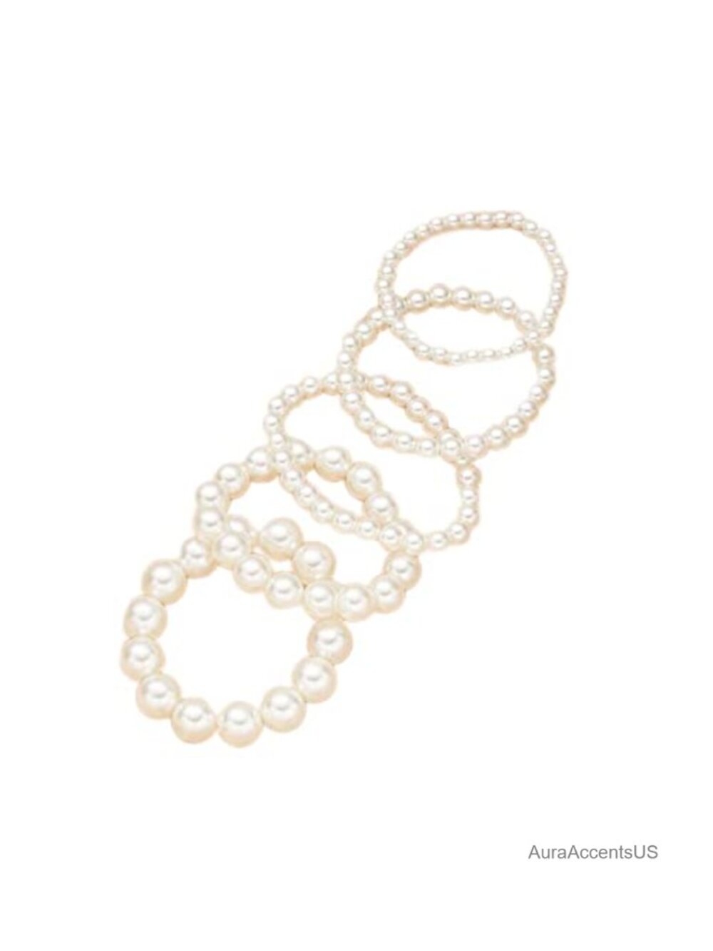 Layered Pearl Stretch Bracelets Set - 5 Pcs Stackable Bridal Bracelets for Women